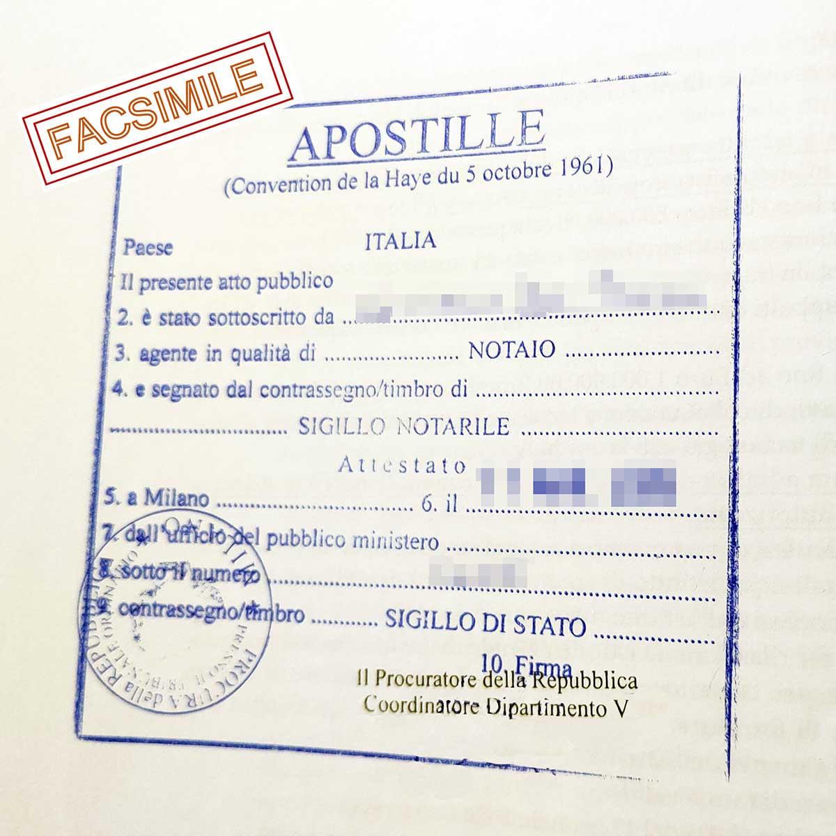 Facsimile timbro Apostille della Procura