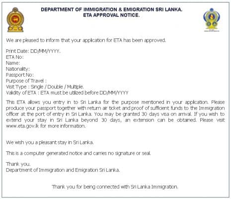 Visto Sri Lanka - Online ETA